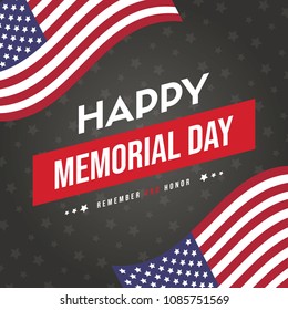 Happy memorial day greeting card with flag