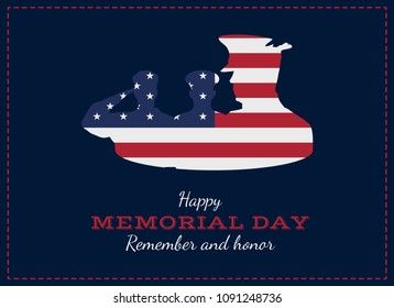 Happy memorial day. Greeting card with flag and soldier. National American holiday event. Flat Vector illustration EPS10.