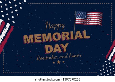 Happy Memorial Day. Greeting card with original font and USA flag. Template for American holidays. Flat illustration EPS10