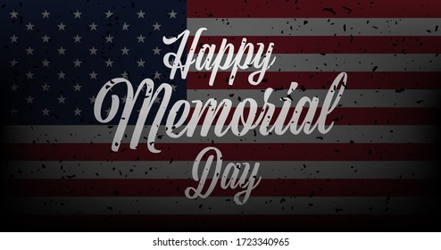 Happy Memorial Day. Greeting card on background with USA flag and lettering typography. National American holiday event. Flat vector illustration EPS10