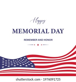 Happy memorial day. Greeting card with flag and soldier on background. National American holiday event.