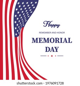 Happy memorial day. Greeting card with flag and soldier on background. National American holiday event.
