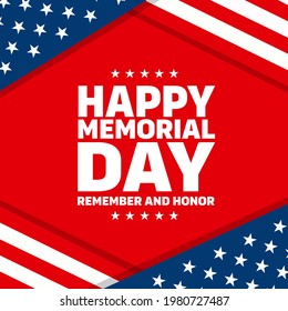Happy Memorial Day. Greeting card with American flag and silhouette of American soldiers. Vector illustration of National American holiday event. Flat vector illustration.