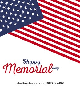 Happy Memorial Day. Greeting card with American flag and silhouette of American soldiers. Vector illustration of National American holiday event. Flat vector illustration.