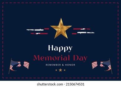 Happy memorial day. Greeting card with flag and silhouette of soldiers. National American holiday event. Flat Vector illustration EPS10.