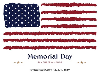 Happy memorial day. Greeting card with USA flag. National American holiday event. Flat Vector illustration EPS10.