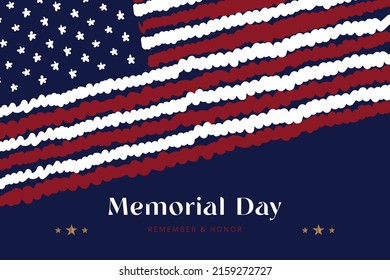 Happy memorial day. Greeting card with USA flag. National American holiday event. Flat Vector illustration EPS10.