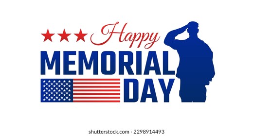 Happy Memorial Day Greeting Card with Waving USA flag vector background illustration for banner, poster, social media feed