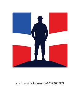 Happy Memorial Day. Greeting card with USA flag and silhouette soldiers on the background. vector illustration.