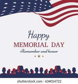 Happy Memorial Day. Greeting Card With Flag And Soldier On Background. National American Holiday Event.
