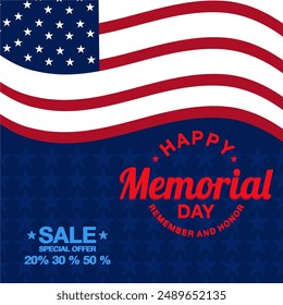 Happy Memorial Day hand drawn lettering design. Memorial Day Sale banner template. Vector illustration.
