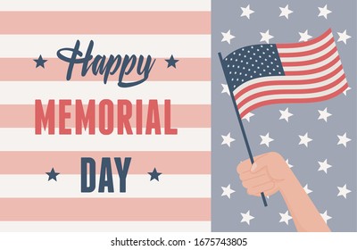 happy memorial day, hand with flag remember and honor american celebration vector illustration