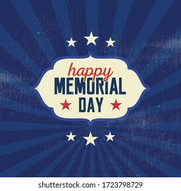 Happy Memorial Day. Home of the brave. Hand lettering greeting card with textured handcrafted letters and background in retro style. Hand-drawn vintage typography illustration. Memorial Day greetings 