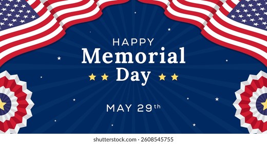 happy memorial day horizontal banner illustration in flat style