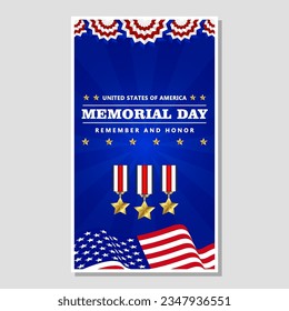 happy memorial day instagram stories social media post template design banner background 