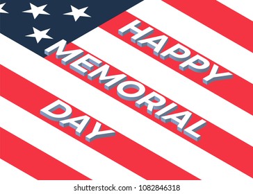 Happy memorial day. Isometric composition with flag. Vector illustration