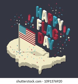Happy memorial day. Isometric composition with flag. Vector illustration