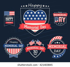 Happy Memorial Day label. Set icons for Memorial Day. Vector illustration the memory sticker day. Memorial day badges. Happy Memorial Day illustrations template