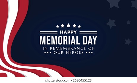 happy memorial day lettering on dark background with waving American flag. Its good for memorial day greeting card, event, etc.