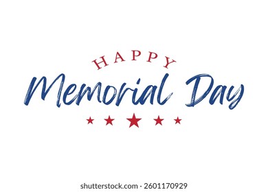 Happy Memorial Day lettering vector illustration, Hand drawn text with stars for memorial day in USA.