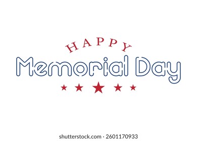 Happy Memorial Day lettering vector illustration, Hand drawn text with stars for memorial day in USA.