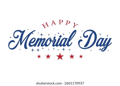 Happy Memorial Day lettering vector illustration, Hand drawn text with stars for memorial day in USA.