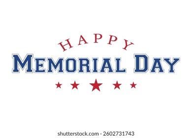 Happy Memorial Day lettering vector illustration, Hand drawn text with stars for memorial day in USA.