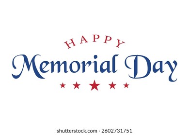 Happy Memorial Day lettering vector illustration, Hand drawn text with stars for memorial day in USA.