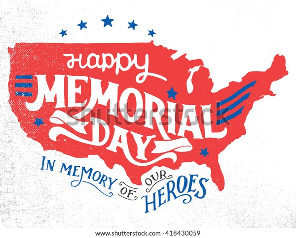 記念日おめでとう 私たちのヒーローを思い出して シルエットの米国地図のテクスチャーのある手書きのグリーティングカード 白い背景にビンテージタイポグラフィ イラスト のベクター画像素材 ロイヤリティフリー