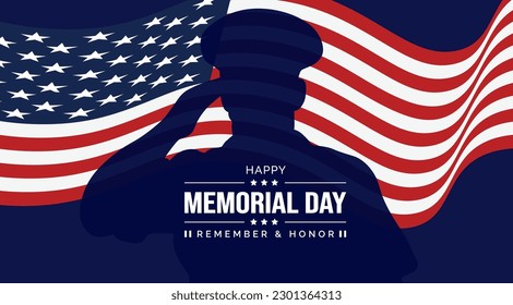 Happy Memorial Day military salute Background or banner design template. Remember and Honor. National American holiday illustration. Vector Memorial day greeting card or background design.