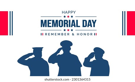 Happy Memorial Day military salute Background or banner design template. Remember and Honor. National American holiday illustration. Vector Memorial day greeting card or background design.