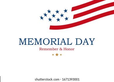 Happy Memorial Day. Minimalistic greeting card with USA flag on white background. National American holiday event. Flat vector illustration EPS10