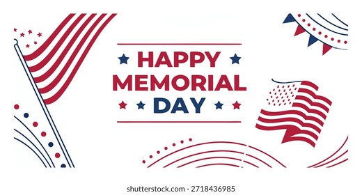 Diseño patriótico del Vector del día conmemorativo feliz con las banderas americanas