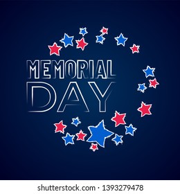 Happy Memorial Day phrase. vector template. National american holiday card with red and blue stars and text. Festive poster or banner. Flat concept for design.
