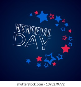 Happy Memorial Day phrase. vector concept. National american holiday card with red and blue stars and text. Festive poster or banner. Flat template for design.