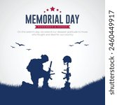 Happy Memorial Day Post and Banner Design. Memorial Day USA Celebration with Text and Soldier Kneeling Vector Illustration