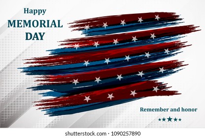 Happy memorial day. Poster or banner of happy veterans day with u.s.a flag background. Vector Illustration.