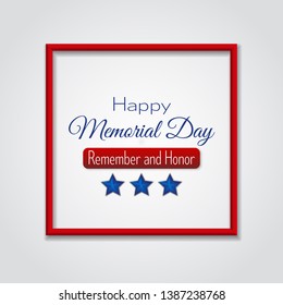 Happy Memorial Day! Remember and Honor! Lettering vector illustration on blue background with stars, Paper cut style