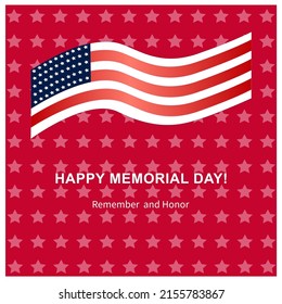 Happy memorial day remember and honor on red background with stars