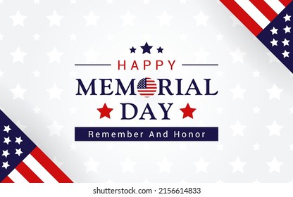 Happy Memorial Day - Remember and honor Greeting on white star pattern background vector design.