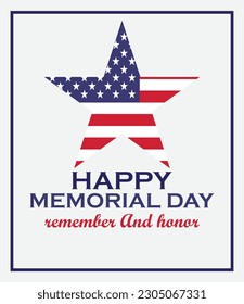 happy memorial day remember and honor lettering banner card post cover poster vector illustration