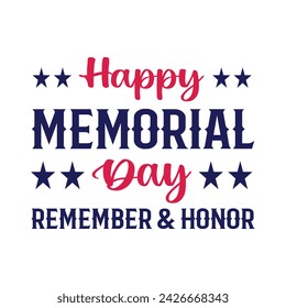 Happy Memorial Day Remember And Honor. Memorial Day, May 27, 2024. Happy Memorial Day text Quotes Typography New Design For T Shirt, Backround, banner, poster, vector illustration..