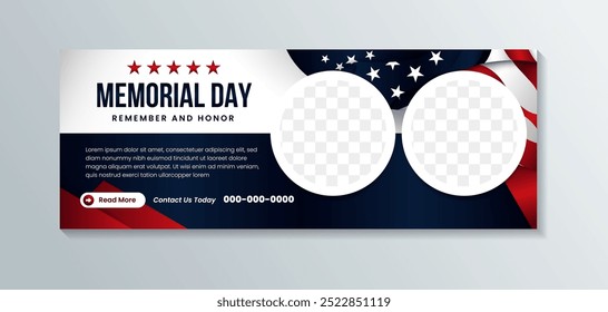 Happy Memorial day, remember and honor, Independence day concept made from american flag with the text on grey white gradient background with space for photo.