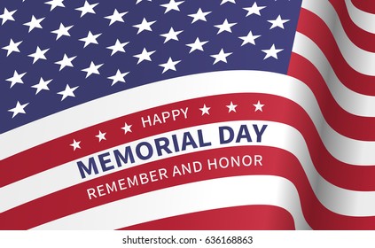 Happy memorial day, remember and honor - poster with the flying flag of the USA
