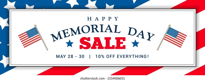 Happy Memorial Day Sale banner on Flag of the United States vector design