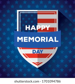 happy memorial day with shield decoration vector illustration design