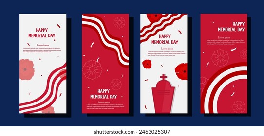 Happy Memorial Day Social Media Stories poster design vector Illustration Template Background.