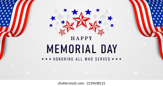 happy memorial day with sparkling stars backgrounds for website banner, poster corporate, sign business, social media posts, advertising agency, wallpaper, backdrop, ads campaign, landing page, header