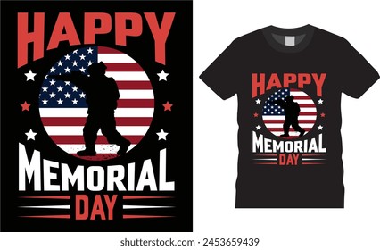 Happy memorial day, memorial day t shirt design vector template.This is amazing memorial day unique t shirt design with black background.USA Memorial t shirt ready for benner,poster,pod any print,item