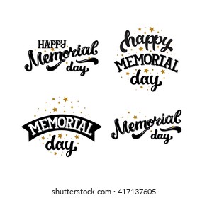 Happy memorial day, text with stars and ribbon on white background. Vector memorial day background